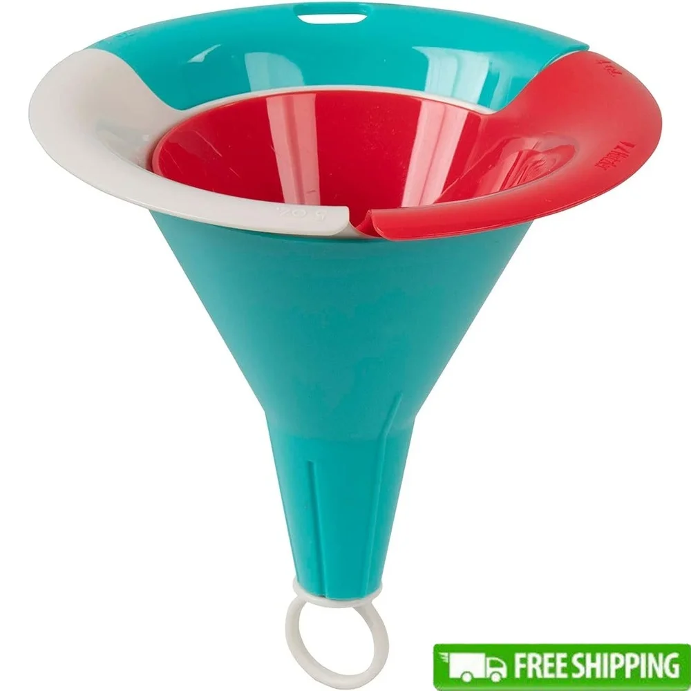 

Interlocking 3-Piece Funnel Set Easy Liquid Transfer Heat Resistant Food Safe Plastic Nesting Funnels Home Kitchen Use
