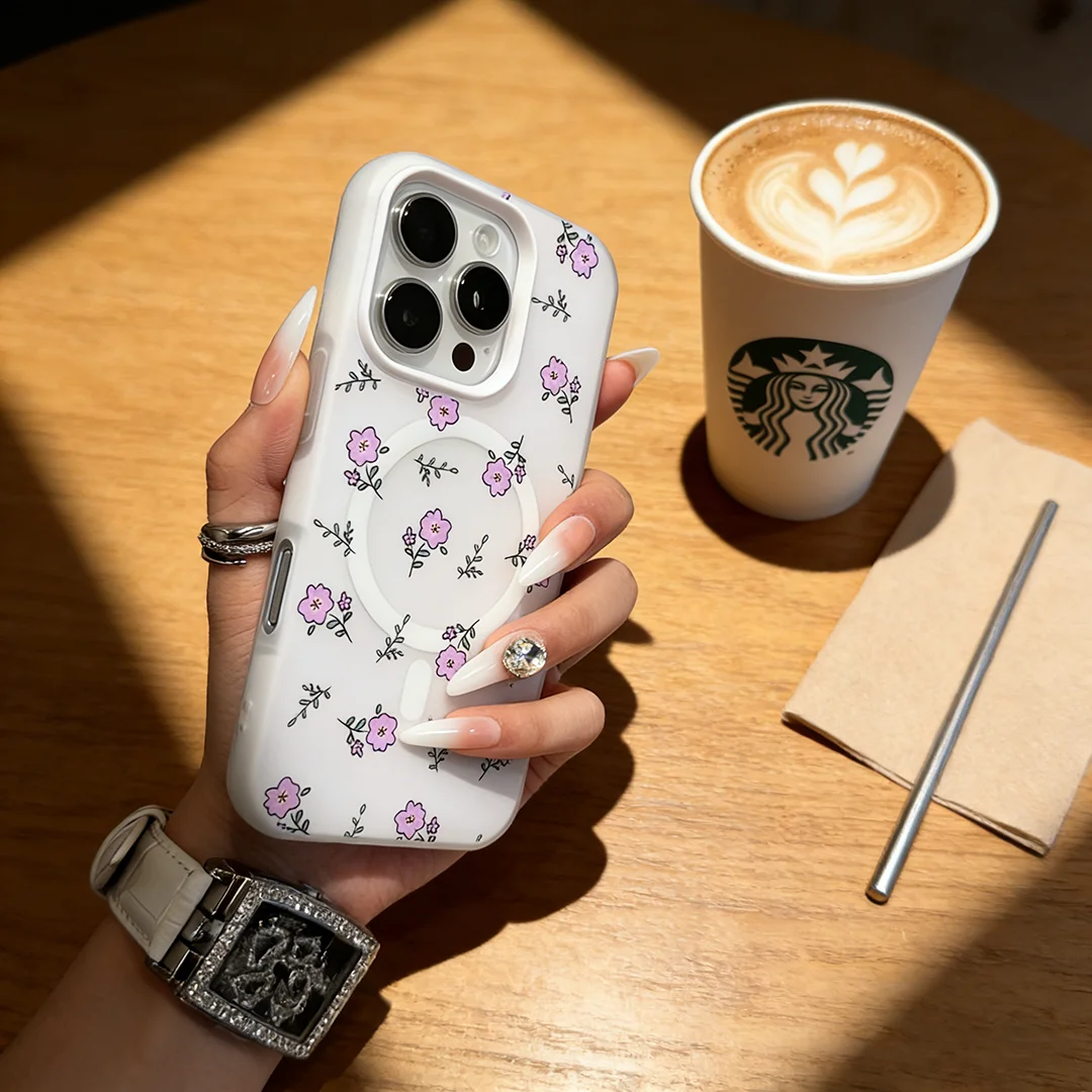 

Candy Color 2 in 1 for Magsafe Case for iPhone 17 Air 16 15 14 13 12 Pro Max Plus Magnetic Wireless Matte Cover Luxurious Flower