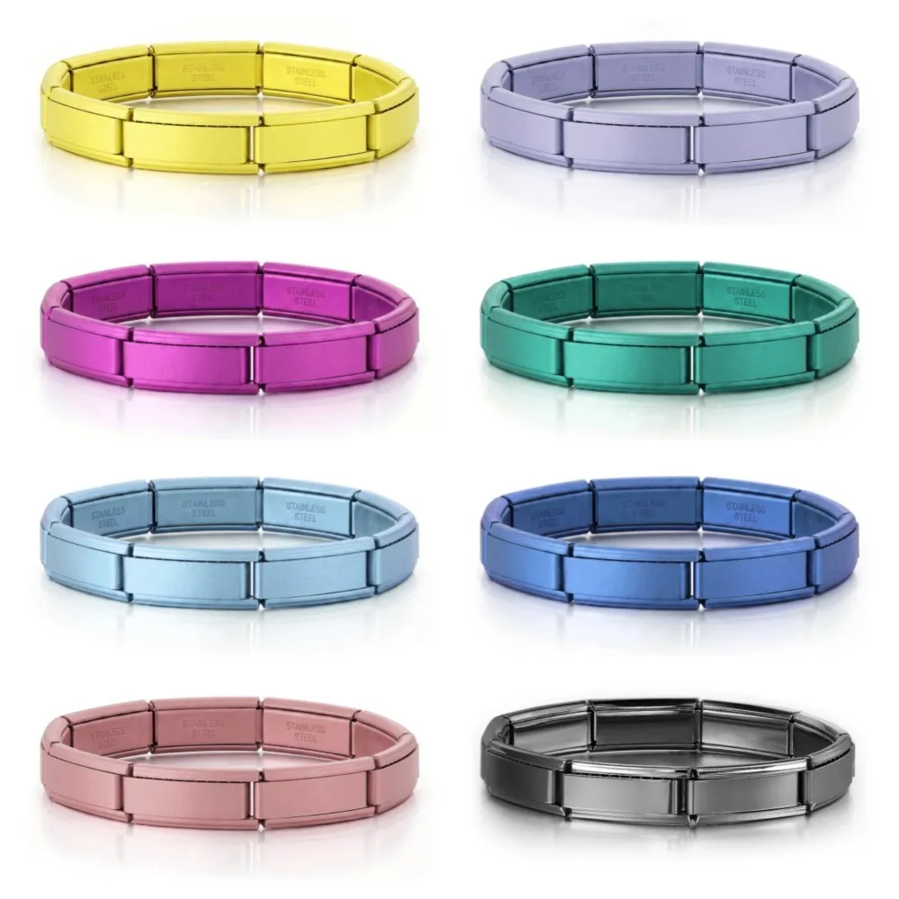 Basic 9x20mm Colorful Matte Italian Charm Link Stainless Steel Bracelets DIY Making Jewelry Accessory Gift Women Men Daily Wear