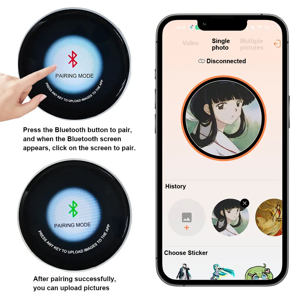 Ai Dynamic Electronic Badge, Digital Led Anime Brooch with Touch Control, Can Upload Photos to the Same Screen, with Sound, Gifs, and Videos, Fan Gift P9Yb