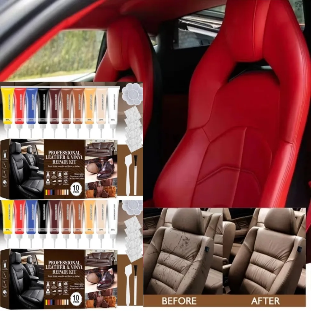 Professional Leather Vinyl Repair Kit Repair Holes Scratches Burns On Leather 10 Basic Colors Single Capacity 20ML Repair Cream