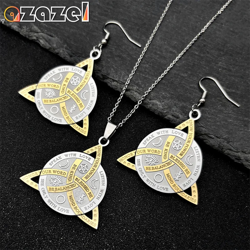 

Irish Celtic Trinity Knot Pendant Necklace Earrings Set for Women Men Stainless Steel Silver Color Witchcraft Amulet Jewelry