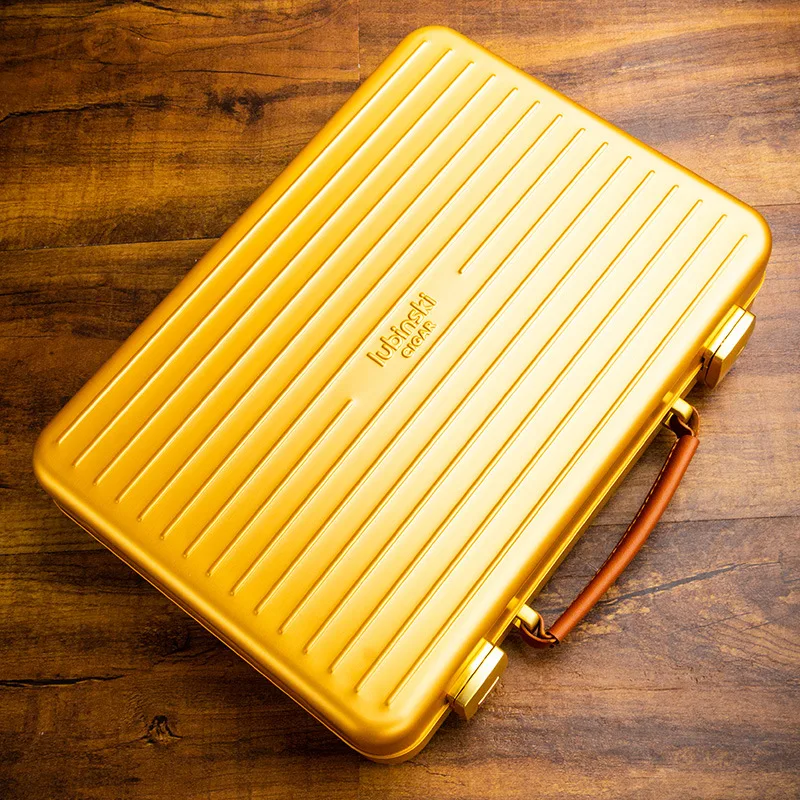LUBINSKI Portable Cigar Box 20 Pieces Aluminum Magnesium Alloy Cedar Wood Lining Shockproof Outdoor Handheld Cigar Box