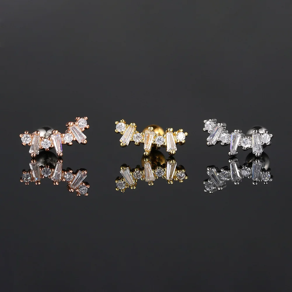 Stainless Steel Piercing Earrings 1PC Star CZ Ear Stud Piercing Earrings for Women Helix Cartilage Conch Rook Tragus Jewelry