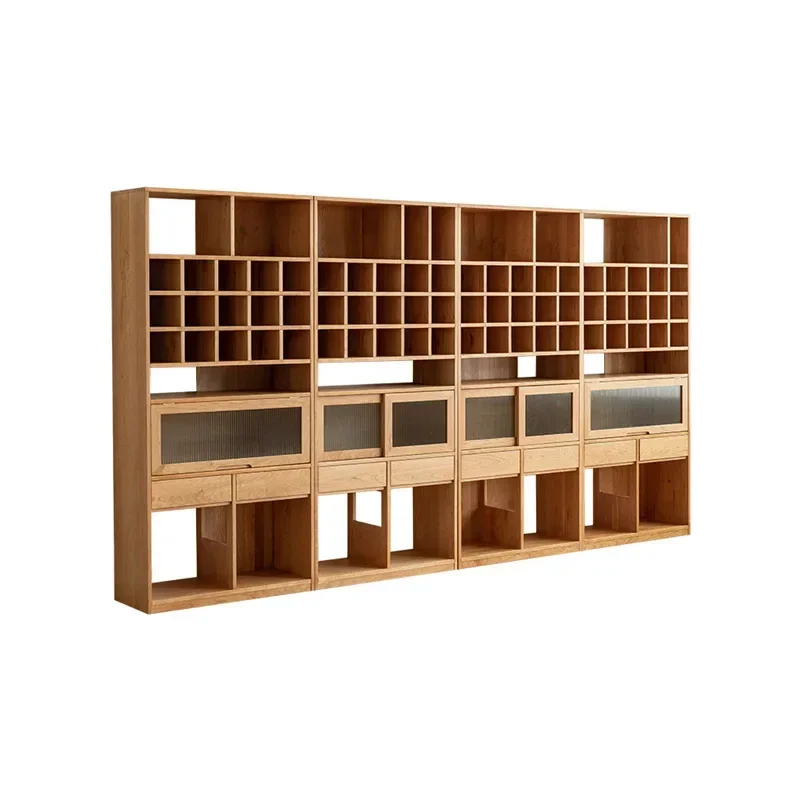 Nordic Cherry Wood Bookshelf Display Cabinet All Solid Wood Log Living Room Multifunctional Modern Simple Storage Cabinet Locker