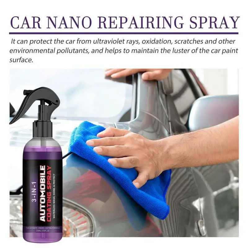 Car Scratch Repair Nano Waterless Wash, Spray cerâmico de alta proteção, 3 em 1, 100ml