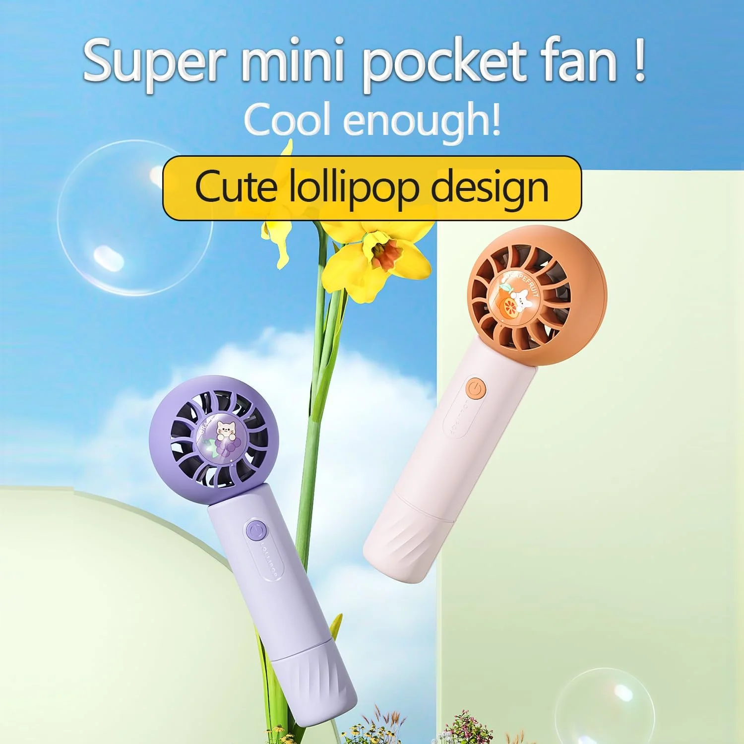 مروحة صغيرة محمولة، مروحة محمولة، تعديل سرعات USB قابلة لإعادة الشحن، مروحة محمولة قوية على شكل مصاصة لطيفة للنساء، والسفر،