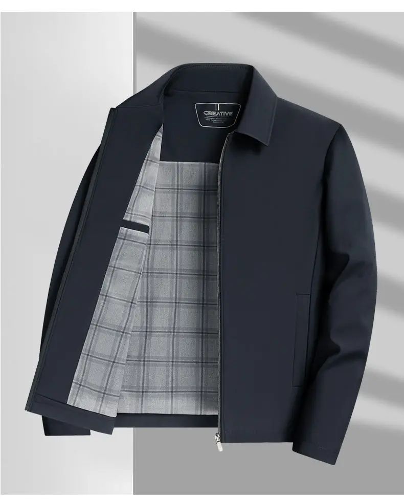 Hochwertige Business-Jacke mit Business-Kragen, Executive-Blazer mit Revers und Kette, Schwarzer Mantel, Vater-Outfit – Detail 6
