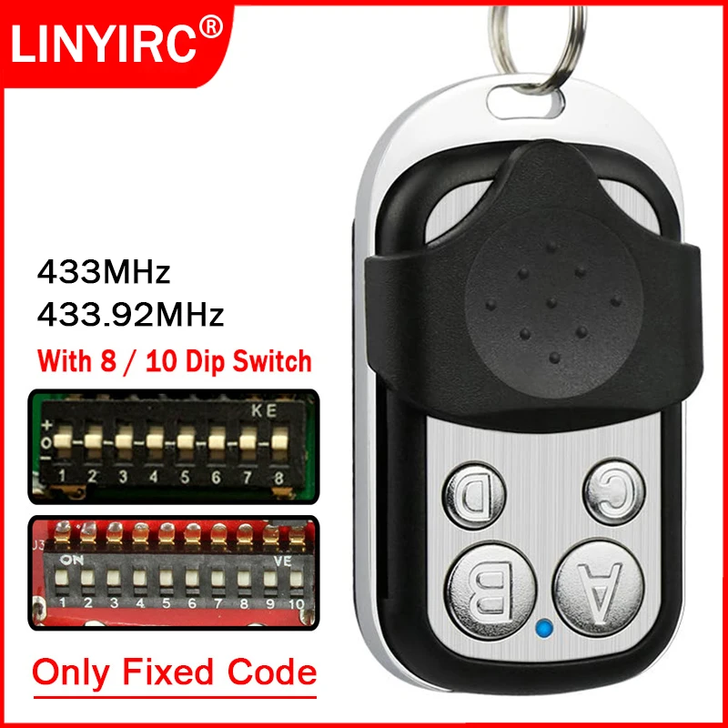 433MHz Universal Garage Door Remote Control Duplicator 433.92MHz Fixed Code For 8 / 10 DIP Switch AUTO SCAN Multi Brand Clone