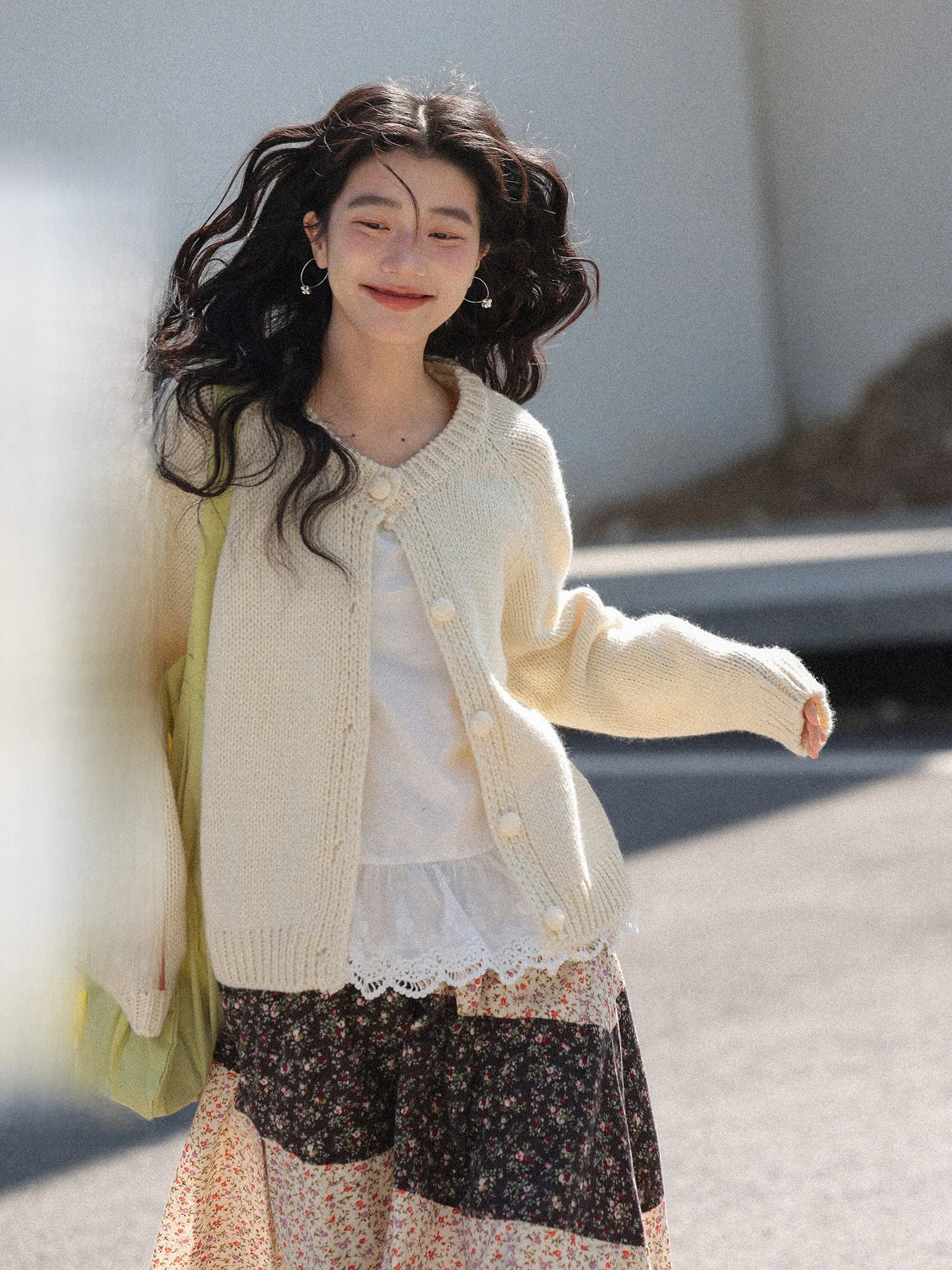 

Early Spring Ladies Soft Sle round Ne oulder Sve Woolen Sweater Two Pieces Set Water Lily Flower Print Gentlewoman F...