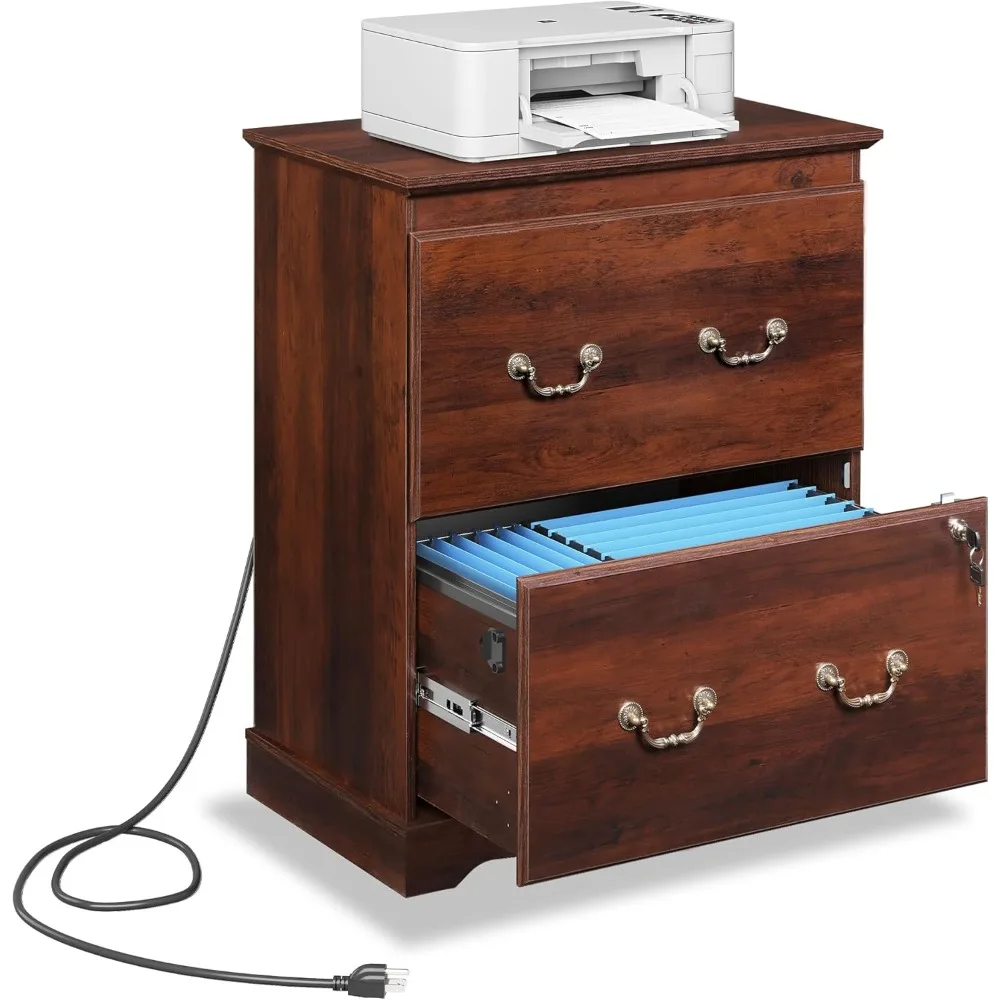 

2 Drawer File Cabinet,Lateral Vintage Farmhouse Wood Filing Cabinet with Lock & Charging Station for Letter, Customized