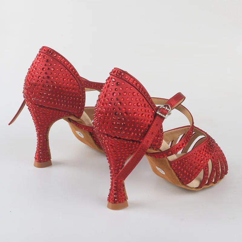 Venus lure Diamante Dance Latin Shoes 9CM Red Rhinestones Customized Heel Suede Soft Sole Woman Dance Heels