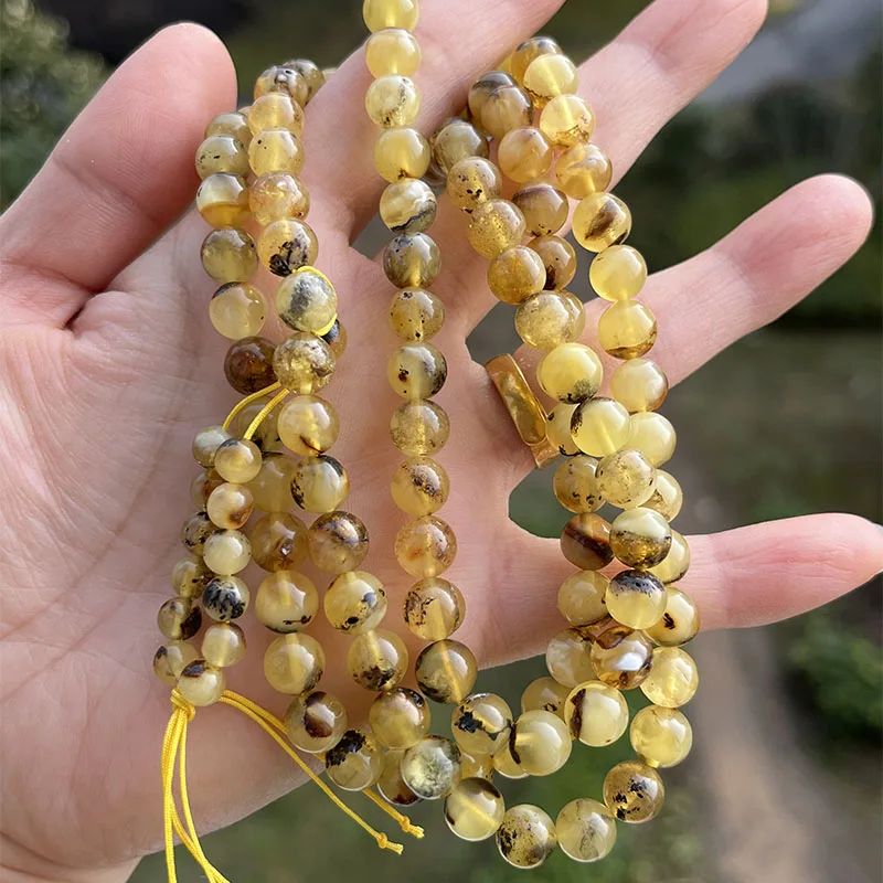 Yoowei 6mm-9mm Natural Amber Bracelet Genuine 108 Plant Beads Mala Meditation Buddhist Necklace New Scenery Ambar Jewelry Gift