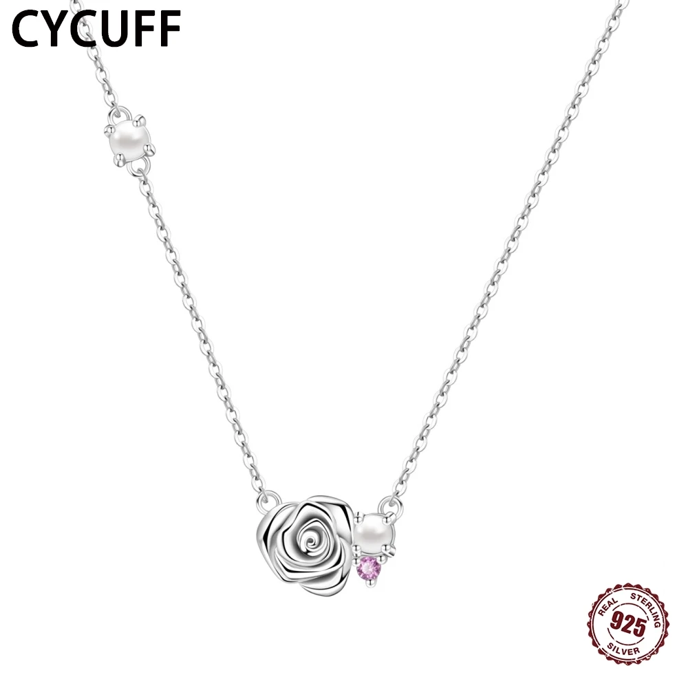 

CYCUFF 925 Sterling Silver Zircon Rose Pearl Necklace Women Bracelet Charm Design Fine Jewelry Wedding Mother's Day Gifts Making
