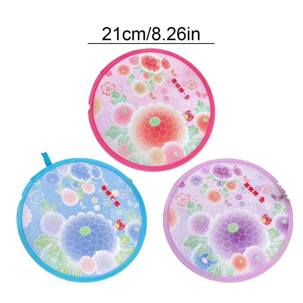 Mini Folding Fan Japanese Style Folding Flying Disk Polyester Random Color Circular Fan Round Memory Steel Wire Hand Fan Lawn
