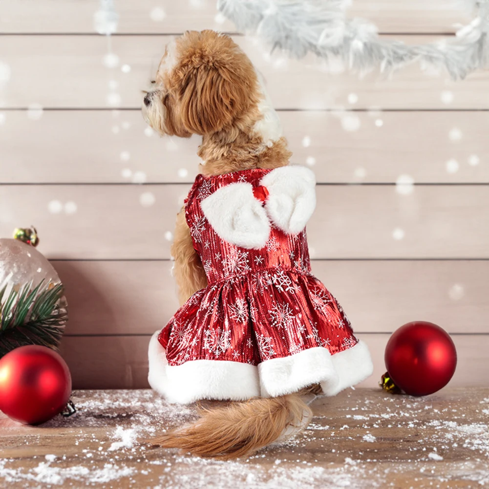 2025 New Pet Clothes Christmas Snow Princess Skirt Dog Clothing Cat Christmas Party  Girl Snowflake Stretchy Dog Dress