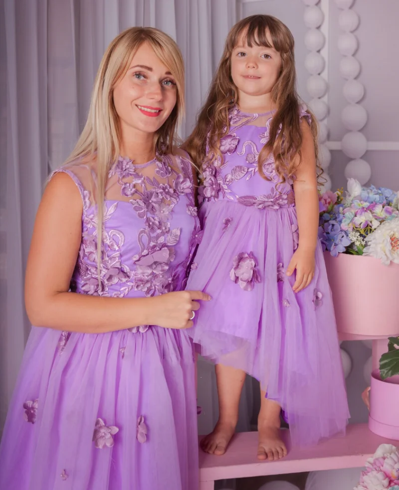 New Custom Baby Girl Dress Fashion Mother and Daughter Matching Dress Baby Gowns Sleeveless Floral Birthday Dress Photoshoot