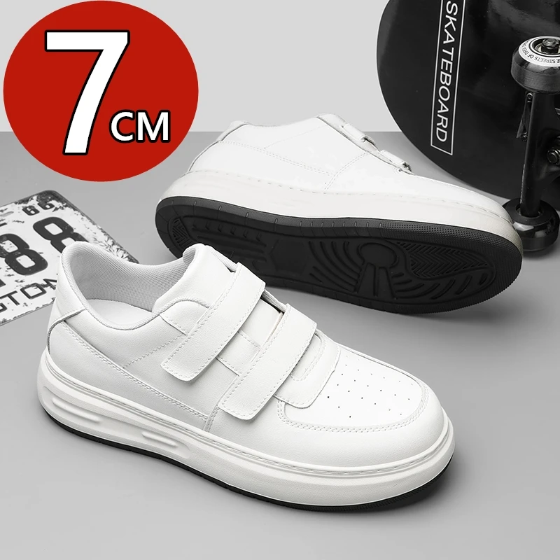 

Men Cowhide Elevator Shoes Hidden 7cm Height Increasing Double Hook Loop Casual Lift Sneakers Non Slip Commuting Outdoor Fashion