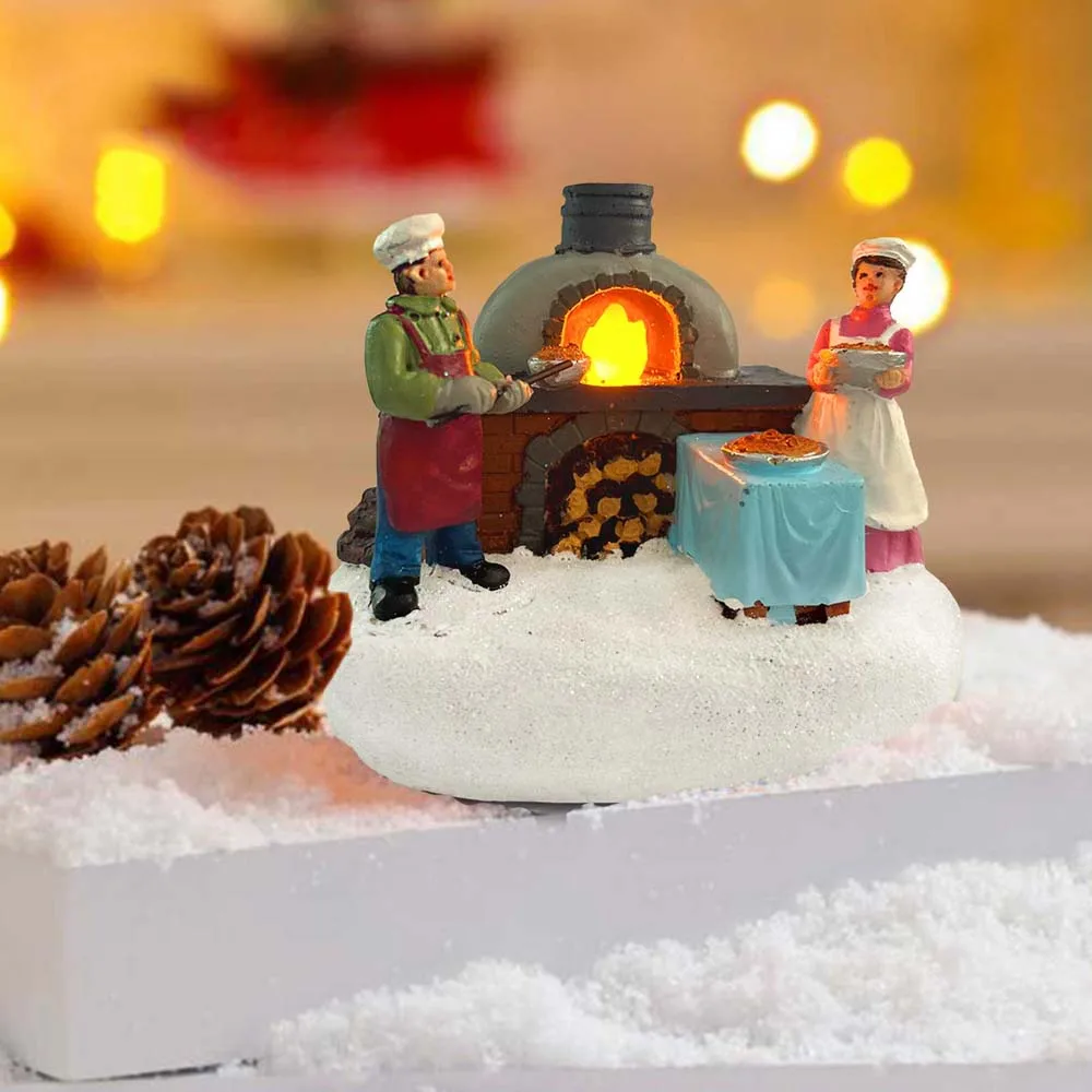 LED Lights Christmas Village Accessories Decor Bread Bakers Collectible Building Figurines Indoor Home Fireplace Holiday Display