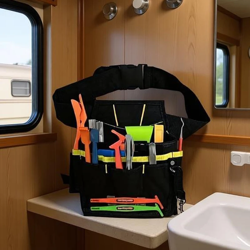 

RVs Electrician Storage Tool Bag Belt Tool Pouch Kits Holder With Pockets Waist Tool Bag Belt Pouch Storage Organize For Carpe
