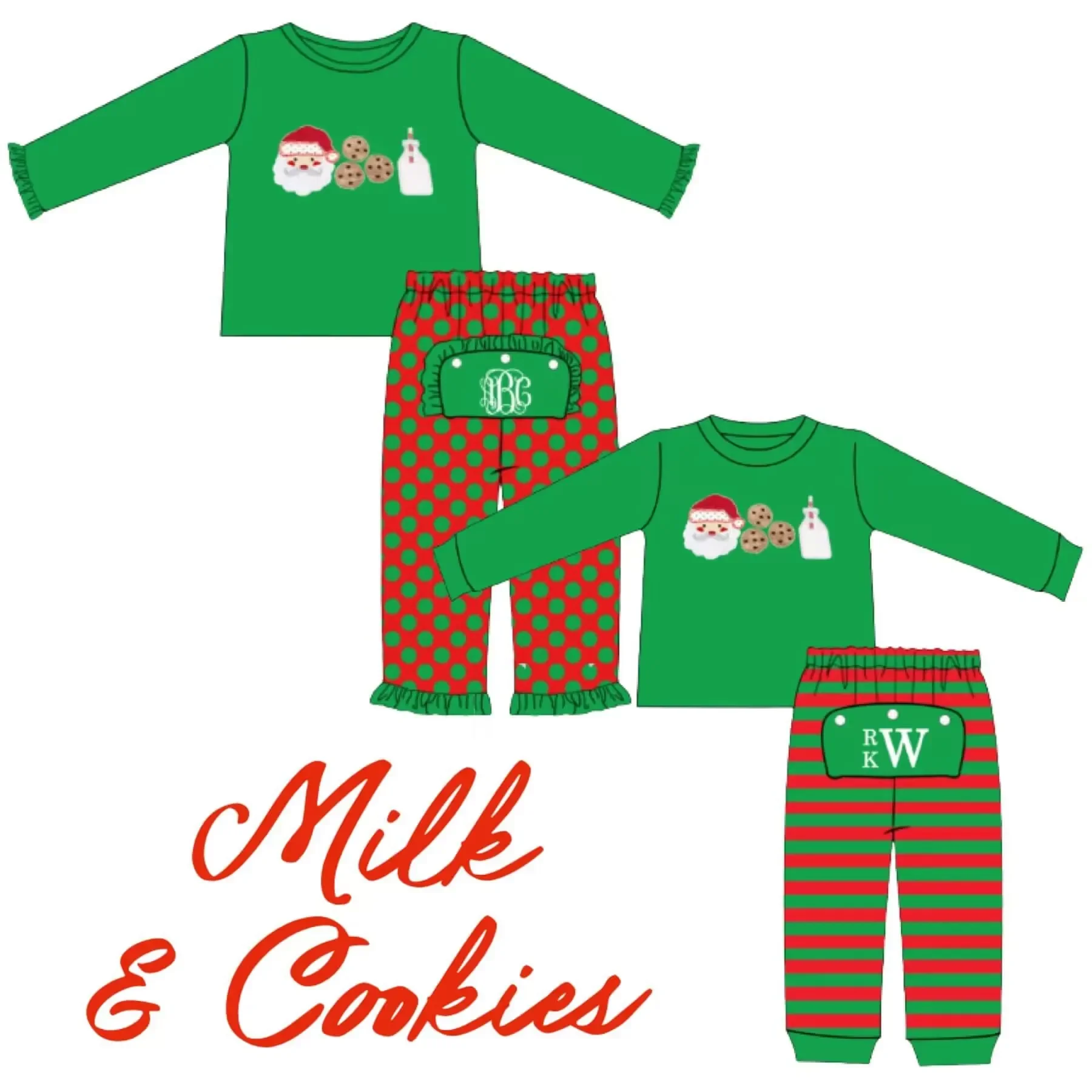 Wholesale Christmas baby clothing for boys and girls long-sleeved trousers suit green top red and green matching trousers boutiq