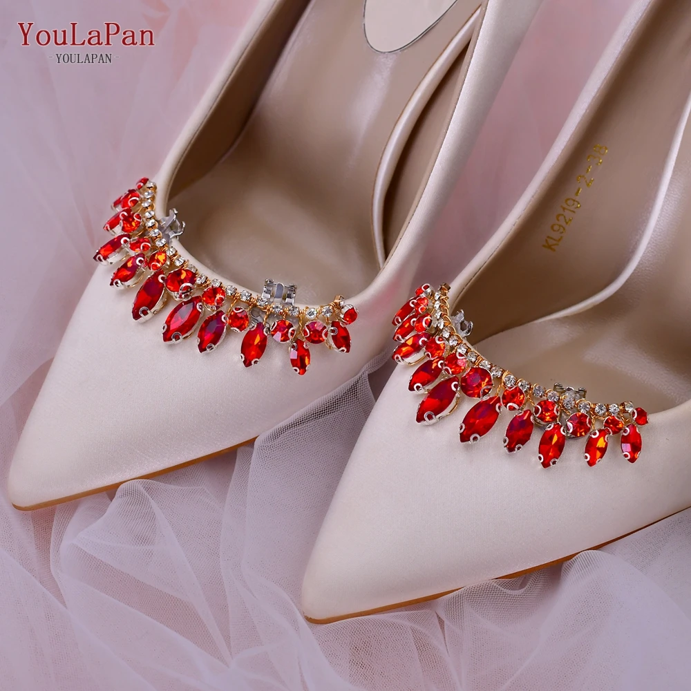 YouLaPan HX39 Red Rhinestone Removable Shoe Clips Wedding Shoes Buckle Women Shoes Accessories Charm Bridal Crystal Decorations