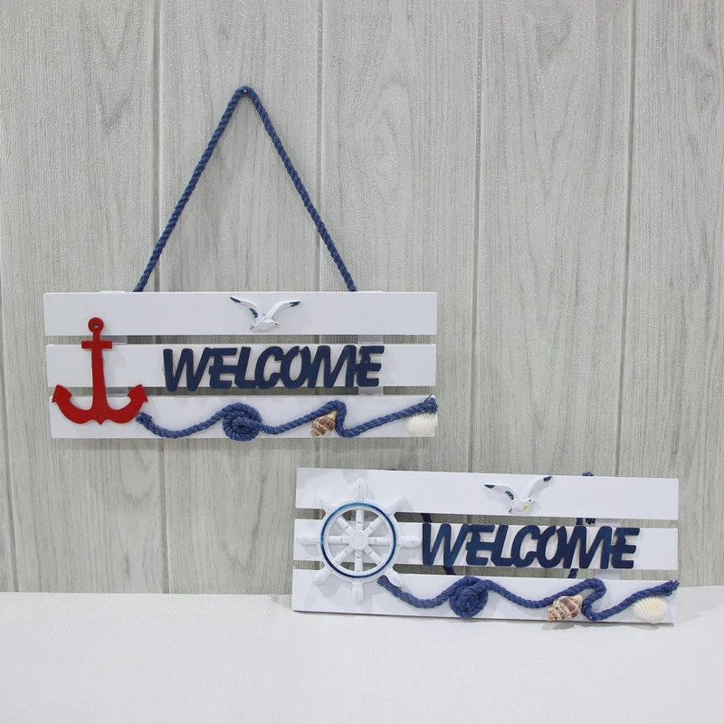 

Mediterranean Decoration Welcome Sign Pendant Small Signboard Ocean Style Wall Decoration