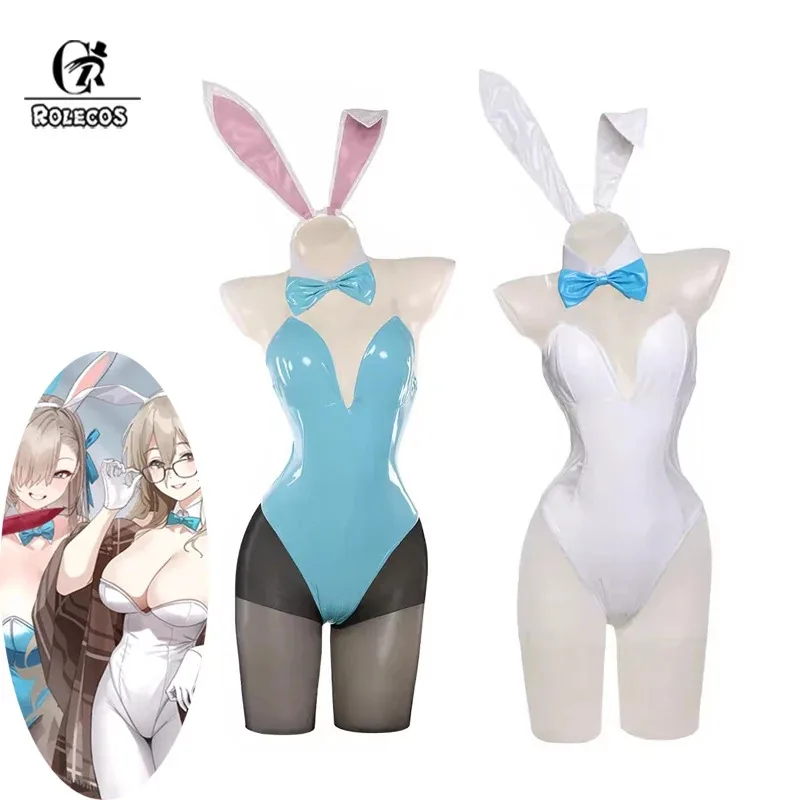 

ROLECOS Anime Blue Archive Asuna Ichinose Murokasa Akane Bunny Girl Costume Women Sexy Cosplay Suit White and Blue Jumpsuits