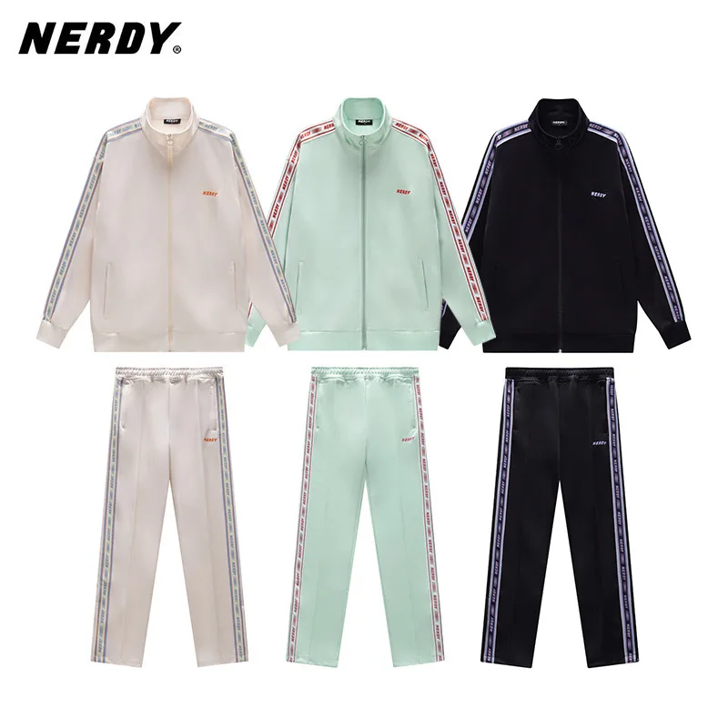 NERDY-ropa de calle coreana para mujer, conjunto de ropa deportiva informal con cordón etiquetado, ropa deportiva holgada, rayas a cuadros Unisex
