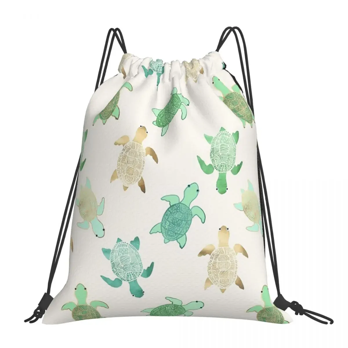 

Gilded Jade & Mint Turtles Backpacks Fashion Portable Drawstring Bags Drawstring Bundle Pocket Sports Bag Book Bags