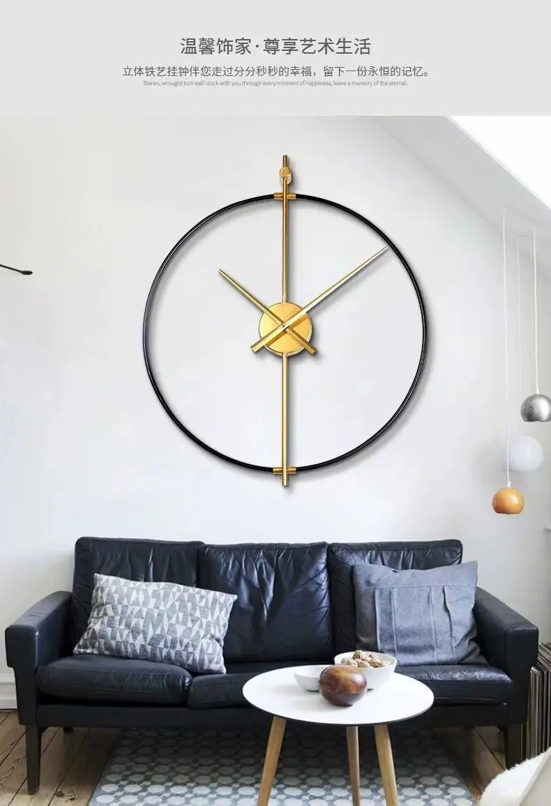 นาฬิกาแขวนเงียบโลหะเหล็กดัดที่เรียบง่าย ห้องนั่งเล่นย้อนยุคที่สร้างสรรค์และนาฬิกาการศึกษา