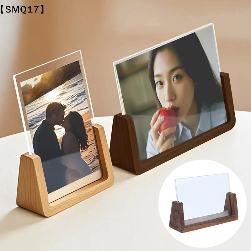 Walnut/Beech Creative Photo Frame Acrylic U Shape Transparent Frame Desktop Wood Wedding Pictures Frame Decor【SMQ】