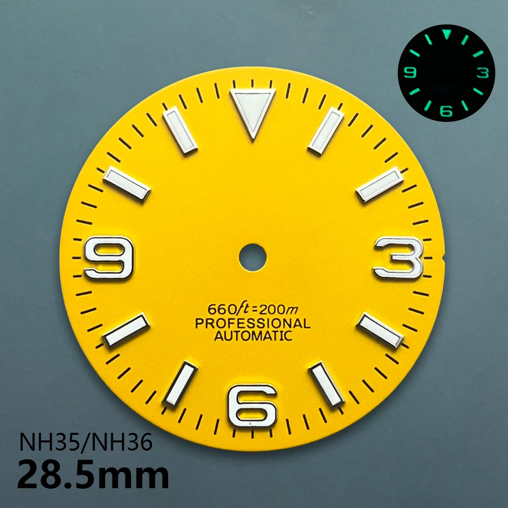 28.5 مللي متر S شعار Ex plorer Sunburst الهاتفي صالح NH35/NH36/4R حركة الأخضر مضيئة ساعة عالية الجودة تعديل الملحقات #5
