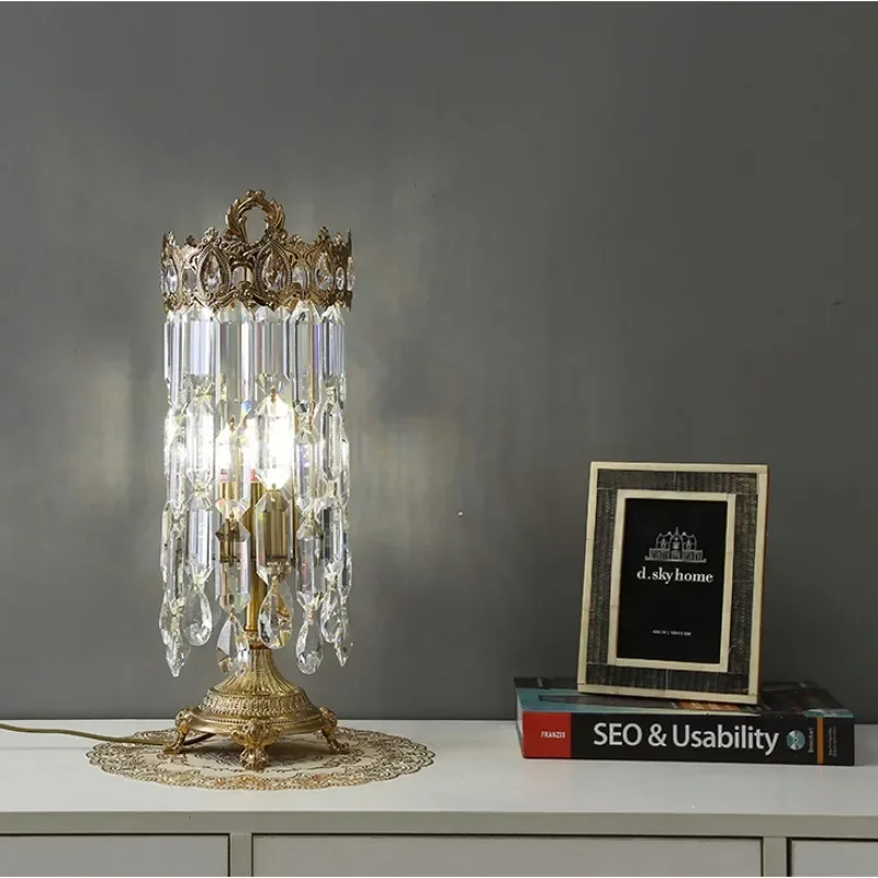 European style light luxury bedroom high-end feeling bedside lamp, living room internet famous crystal crown floor lamp