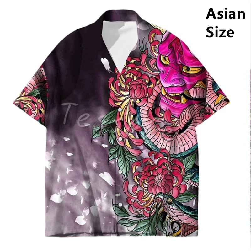 Tessffel Samurai Japanese Tattoo 3D Printed Men's Hawaiian Shirt Beach Shirt Fashion Summer Harajuku Casual Oversized 6XL Tops