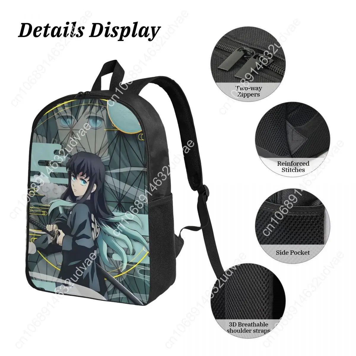 Muichiro Tokito Kimetsu No Yaiba Backpack BookBag School Bag Computer Shoulder Bags 3ps Insulated Lunch Bag Pencil Case