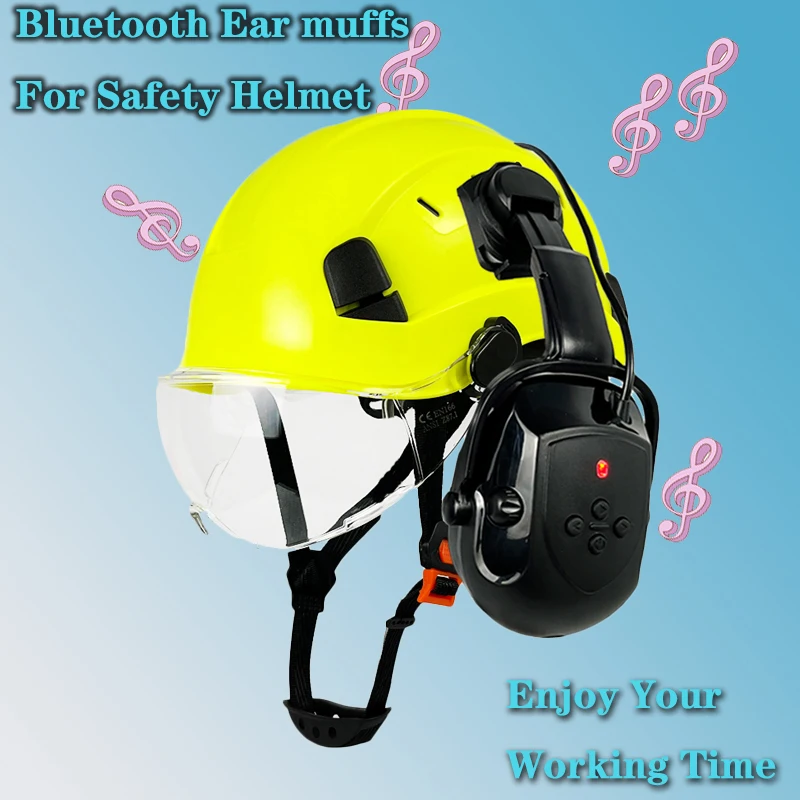 Construction Bluetooth Earmuffs Safety Helmet With Visor For Engineer Ear Protector Hearing Protection Work Cap ABS Hard Hat