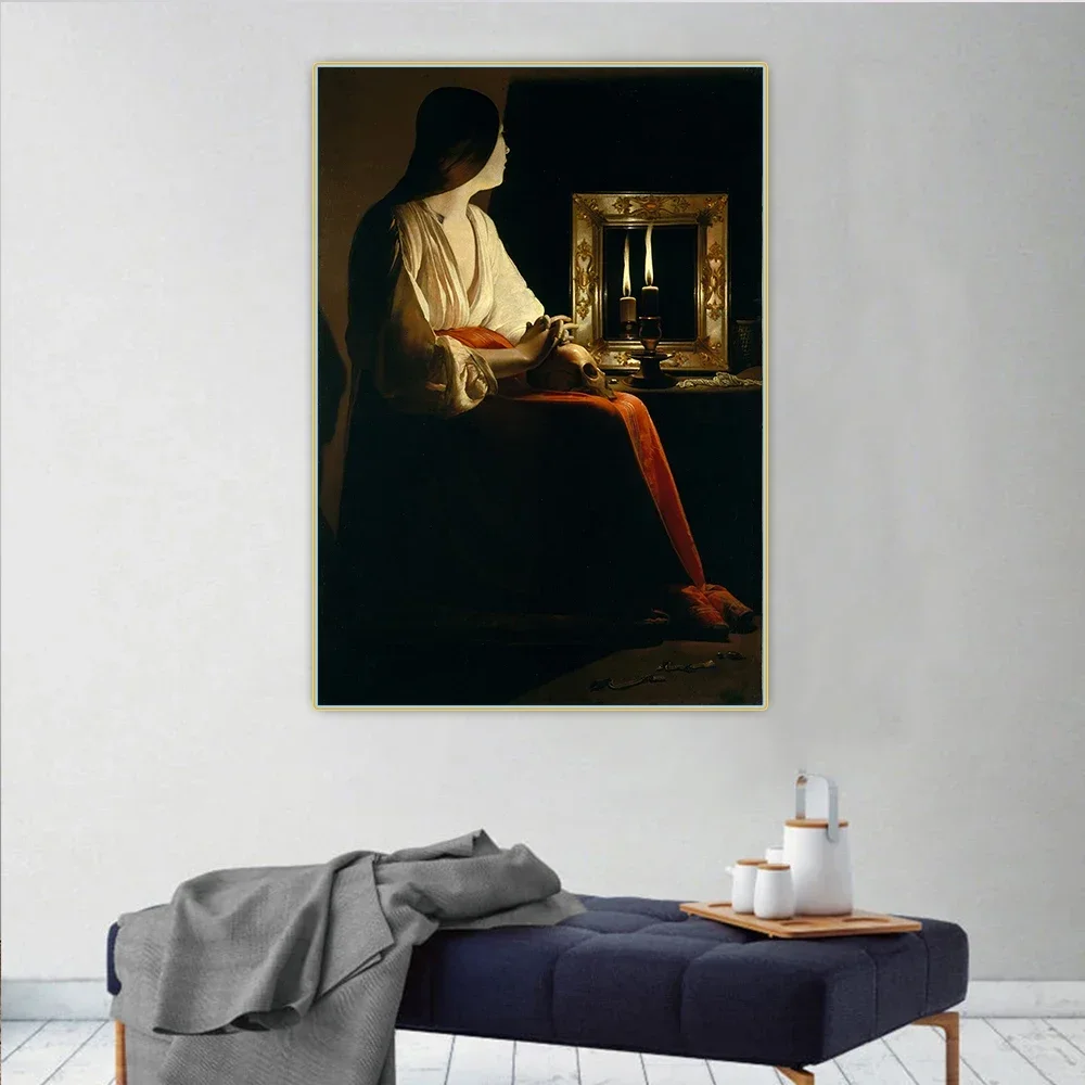 Georges de la Tour《The Penitent Magdalen》Canvas Oil Painting Artwork Aesthetic Picture Poster Wall Hanging Decor Home Decoration