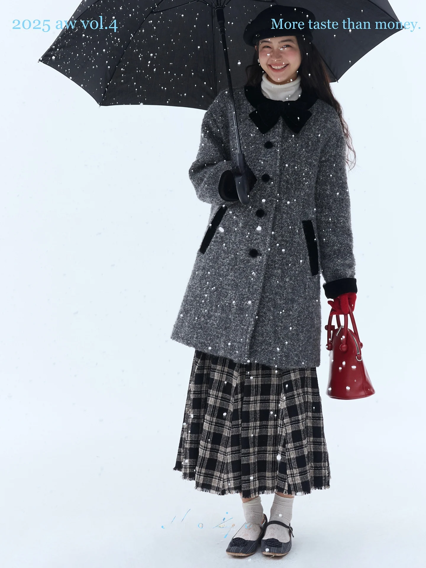 

Velvet Color Blo Girl's Woolen Coat with Bow Tie Long Sve Regular Thin for Young Women Online Exclusive 2025 Autumn