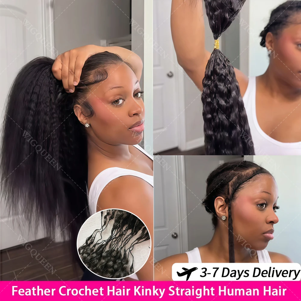 

Upgrade 12A Knotless Feather Crochet Human Hair Extensions Kinky Straight Boho Braids PreSeparated Brazilian Remy Hair With Loop