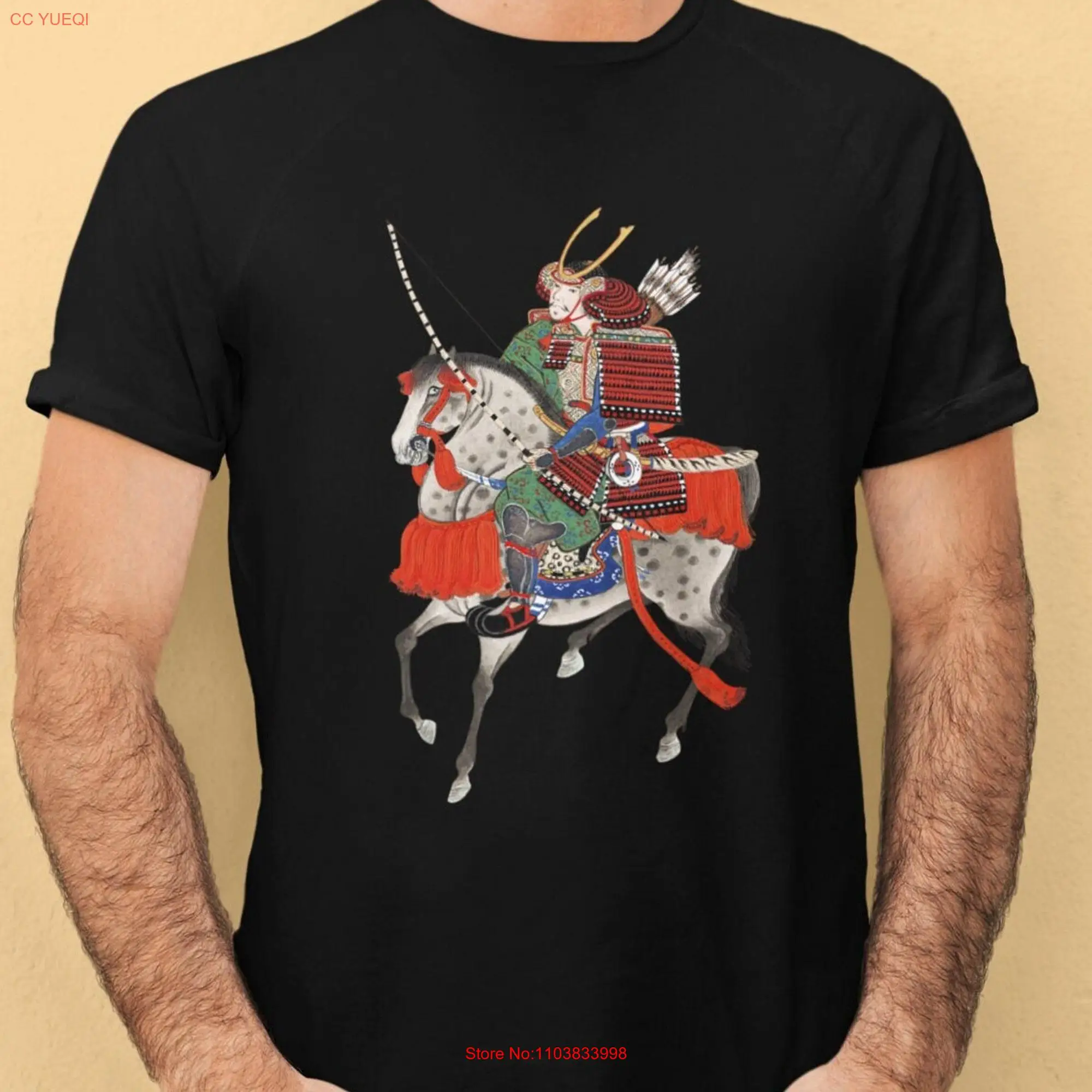 Japanese Antique Samurai on a Horse T Shirt Print Vintage Retro Stylish long or short sleeves