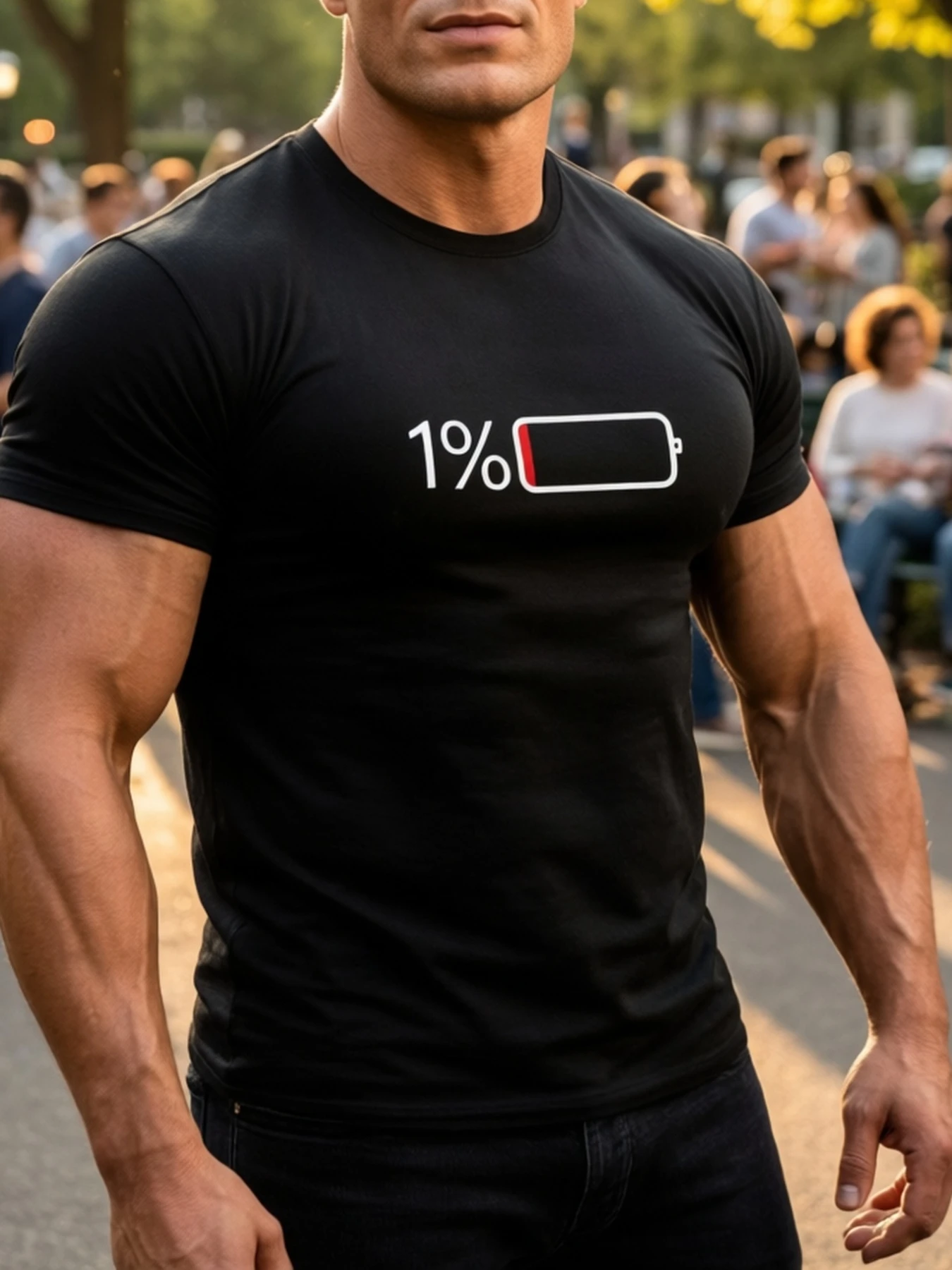 Low Battery 1 Percent Graphic T-Shirt Men's Plus Size Breathable Cotton Short Sleeve Tee Daily Wear