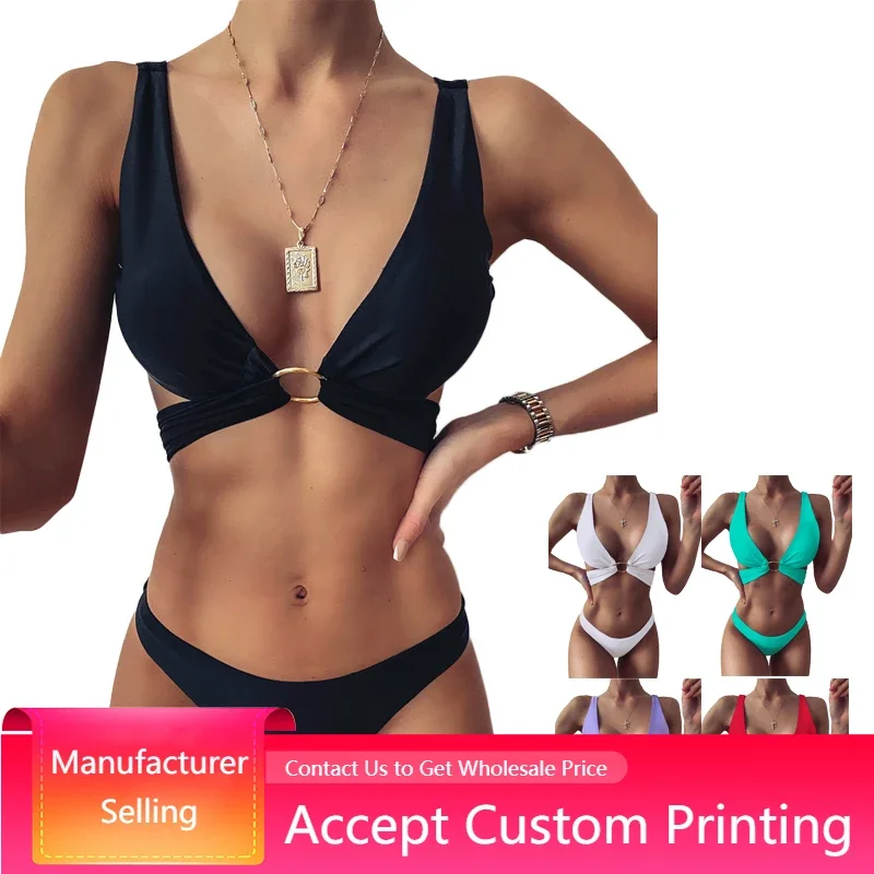 Cute Teenager Bikini 2022 New Bandage Deep V Sexy Swimsuit Low Waist Bikini Swimwear Thong