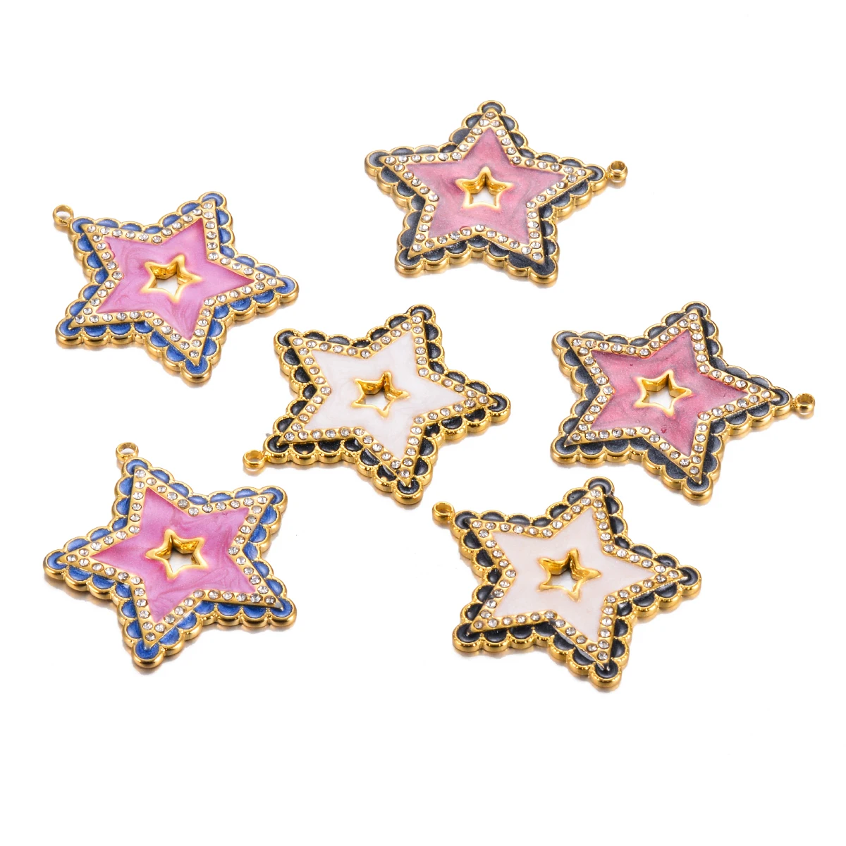 5Pcs Stainless Steel Star Hollow out Exquisite Enamel Charms Pendant Handmade Necklace Earrings DIY Jewelry Accessories