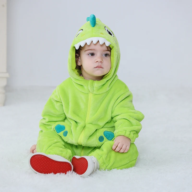 Kigurumis Dinosaur Newborn Baby Clothes Pajamas Boy Girl Romper Infant Winter Warm Animal Cosplay Costume Outfit Hooded Overalls