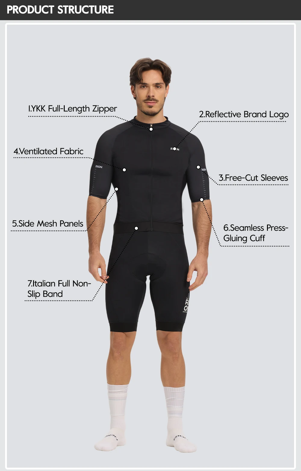 RION Herren Radsporttrikot MTB Mountainbike-Shirts UPF50+ Sonnenschutz Kurzarm Pro Fahrradbekleidung Straßenrenn-Oberteil Sommer – Detail 11