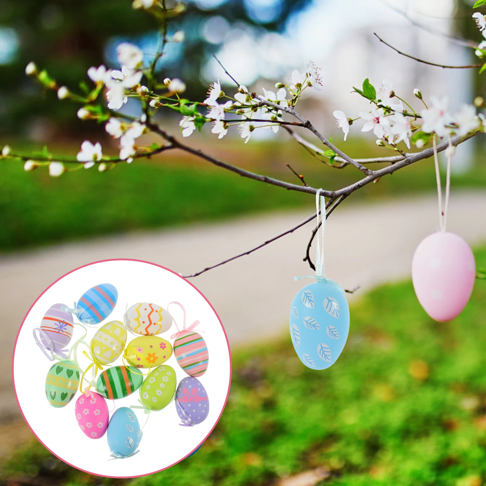 

12 Pcs Colorful Easter Egg Ornaments with Articulated Design for Kids Plastic Bright Hanging Accessories