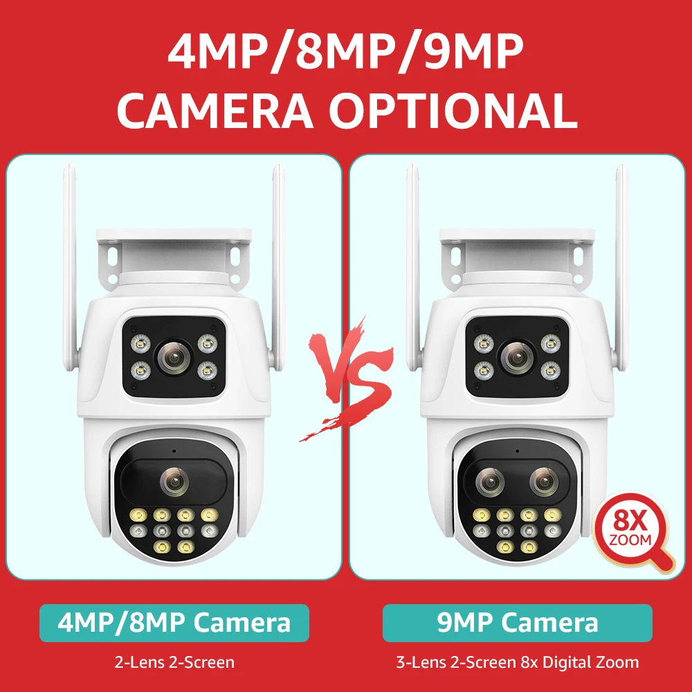 9MP 8MP 4MP Dual Screen And Dual Lens Wifi Cam Ai Auto Tracking Color Night Vision Bluetooth Outdoor PTZ Cam