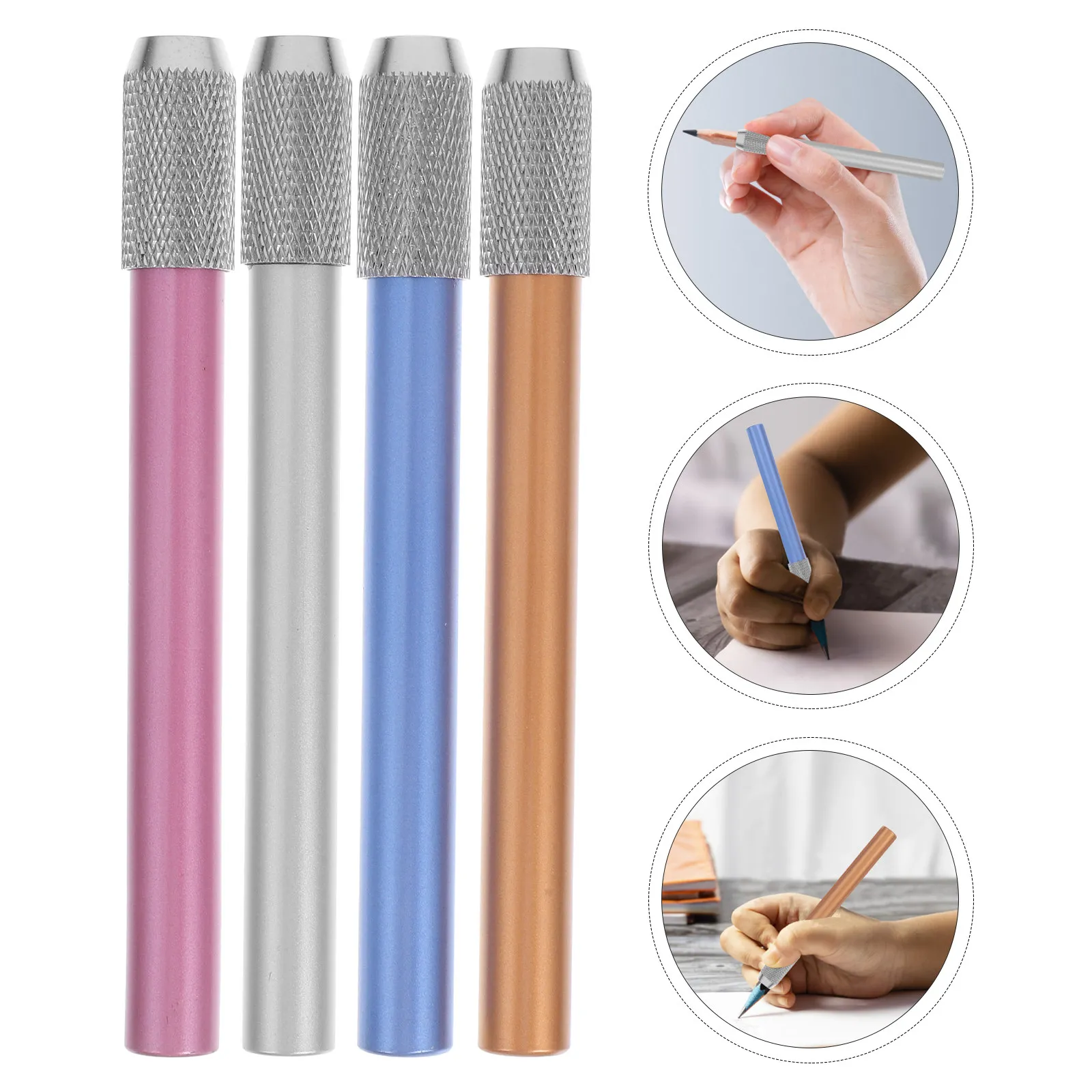 4Pcs Metal Adjustable Pencil Extender Dual Function Writing Tool for Short Pencils Artists Students Teachers School Office Art