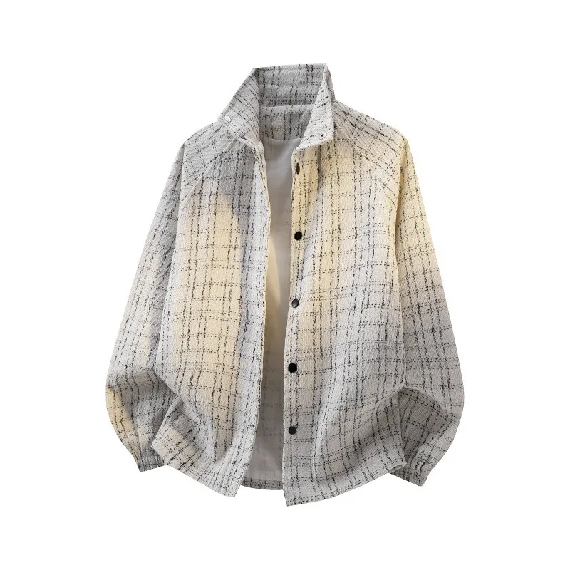 

Мужская клетчатая твидовая куртка-рубашка на пуговицах в повседневном стиле